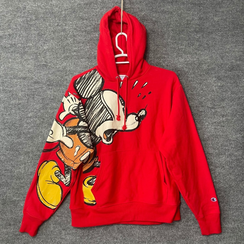 Champion Reverse Weave Disney Mickey Mouse Hoodie Red Mens Large Disneycore Art